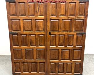 Lot 857 Large Belgium brutalist raisedpanel cabinet linen press. 