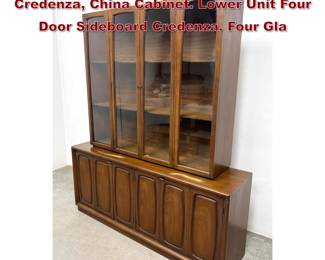 Lot 829 Two Part BROYHILL PREMIER Credenza, China Cabinet. Lower Unit Four Door Sideboard Credenza. Four Gla