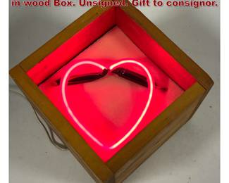 Lot 751 Ron Pompeii Neon Heart Sculpture in wood Box. Unsigned. Gift to consignor. 