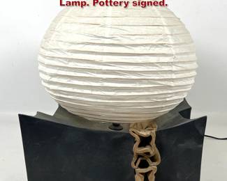 Lot 612 Artist Pottery and Paper Table Lamp. Pottery signed. 