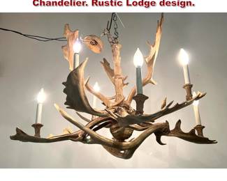 Lot 880 Designer Faux Elk Antler Hanging Chandelier. Rustic Lodge design.