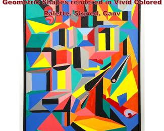Lot 971 W LEWIS Colorful Abstract Painting. Geometric Shapes rendered in Vivid Colored Palette. Signed. Canv