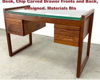 Lot 606 Phil Powell American Black Walnut Desk, Chip Carved Drawer Fronts and Back, Unsigned. Materials Bla