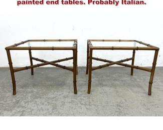Lot 787 Pair Faux Bamboo Metal gold painted end tables. Probably Italian. 