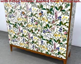 Lot 607 Large Swedish 2 Door Flora Cabinet with Fitted Interior. Applied floral Lithograph. 