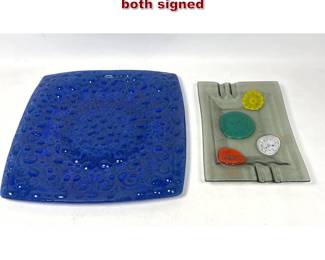 Lot 644 2pcs Higgins glass tray and ashtray, both signed