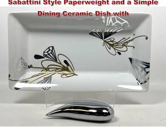 Lot 783 2 pc lot. Solid Chrome Steel Lino Sabattini Style Paperweight and a Simple Dining Ceramic Dish with 