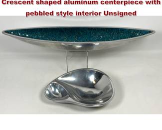 Lot 737 2pc Nambe bowl and Large Crescent shaped aluminum centerpiece with pebbled style interior Unsigned