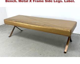 Lot 870 CUMBERLAND Modernist Long Bench. Metal X Frame Side Legs. Label. 