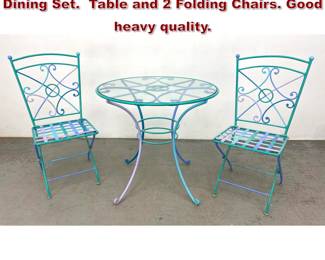 Lot 893 Colorful Heavy Iron Bistro Cafe Dining Set. Table and 2 Folding Chairs. Good heavy quality. 