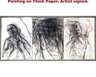 Lot 803 3pcs Large Graphite Drawing Painting on Thick Paper. Artist signed. 