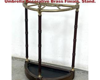 Lot 631 Faux Bamboo Wood And Brass Cane Umbrella Decorative Brass Finials. Stand. 