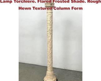 Lot 831 Tessellated Stone Mosaic Floor Lamp Torchiere. Flared Frosted Shade. Rough Hewn Textured Column Form