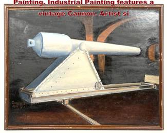 Lot 968 PHILIP COBLENTZ Peru oil on board Painting. Industrial Painting features a vintage Cannon. Artist si
