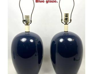 Lot 873 Pair Bostlund Style Table Lamps. Blue glaze.