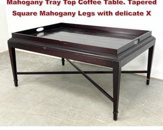 Lot 785 BARBARA BARRY for BAKER Mahogany Tray Top Coffee Table. Tapered Square Mahogany Legs with delicate X