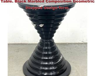 Lot 633 Modernist Hourglass form Side Table. Black Marbled Composition Geometric Stepped design form. 