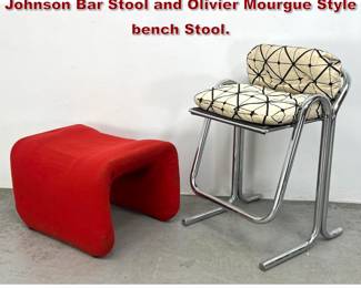 Lot 883 2pcs Mid Century Modern Jerry Johnson Bar Stool and Olivier Mourgue Style bench Stool.