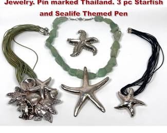 Lot 1391 4pc Sterling Electroform Starfish Jewelry. Pin marked Thailand. 3 pc Starfish and Sealife Themed Pen