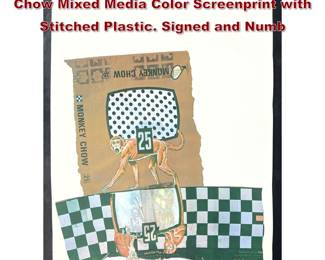 Lot 1190 Robert Rauschenberg Monkey Chow Mixed Media Color Screenprint with Stitched Plastic. Signed and Numb