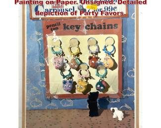 Lot 1243 Whimsical Pop Art Watercolor Painting on Paper. Unsigned. Detailed depiction of Party Favors.