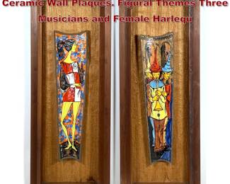 Lot 1323 Pr TAMBORINI Italian Glazed Ceramic Wall Plaques. Figural Themes Three Musicians and Female Harlequ