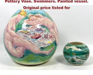 Lot 1316 Francis McCarthy Hand Painted Pottery Vase. Swimmers. Painted vessel. Original price listed for