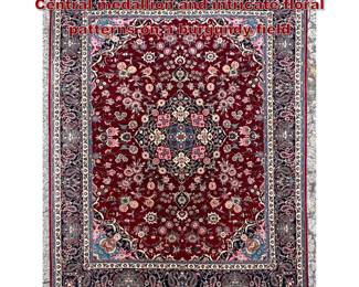 Lot 1665 9 2 X 13 Persian style Carpet. Central medallion and intricate floral patterns on a burgundy field