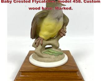Lot 1418 BOEHM Porcelain Figurine titled Baby Crested Flycatcher, model 458. Custom wood base. Marked.