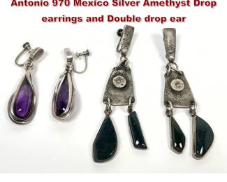 Lot 1401 2pcs Modernist Silver Earrings. Antonio 970 Mexico Silver Amethyst Drop earrings and Double drop ear