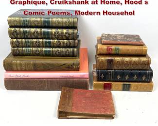 Lot 1459 13pc Vintage antique Books. Album Graphique, Cruikshank at Home, Hood s Comic Poems, Modern Househol