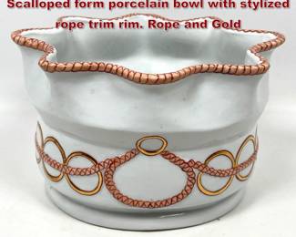 Lot 1597 Maitland Smith planter pot. Scalloped form porcelain bowl with stylized rope trim rim. Rope and Gold