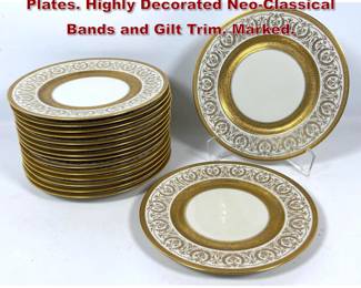 Lot 1476 Set 16 Czechoslovakian Service Plates. Highly Decorated NeoClassical Bands and Gilt Trim. Marked.