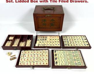 Lot 1563 Vintage Chinese Mah Jongg Game Set. Lidded Box with Tile Filed Drawers.