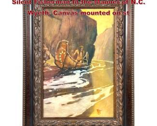 Lot 1511 Ross Sachs Painting on Canvas The Silent Fisherman In the Manner of N.C. Wyeth. Canvas mounted on st
