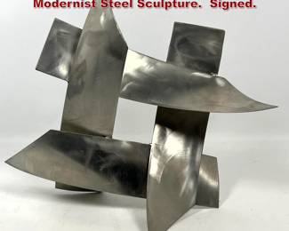 Lot 1310 Michael Walsh Metalworks Modernist Steel Sculpture. Signed.