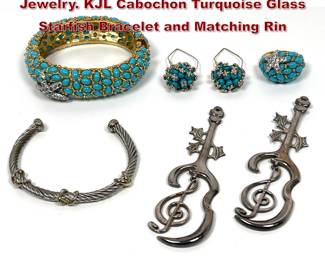 Lot 1375 Assorted Collection Costume Jewelry. KJL Cabochon Turquoise Glass Starfish Bracelet and Matching Rin