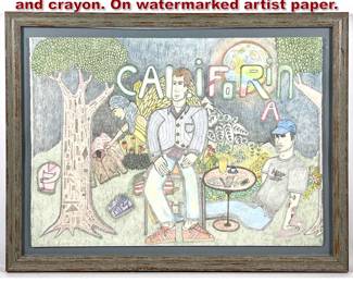 Lot 1210 HUF Outsider Art Drawing. Pencil and crayon. On watermarked artist paper.