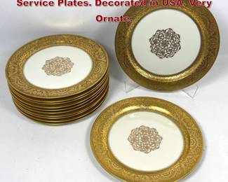 Lot 1474 12pc Set 22K Gold Decorated Service Plates. Decorated in USA. Very Ornate.