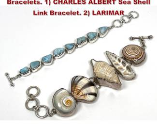 Lot 1394 2pc Sterling Silver Artisan Studio Bracelets. 1 CHARLES ALBERT Sea Shell Link Bracelet. 2 LARIMAR