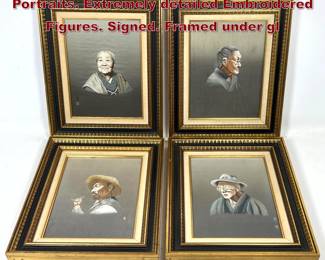 Lot 1535 4 Framed Asian Embroidery Portraits. Extremely detailed Embroidered Figures. Signed. Framed under gl