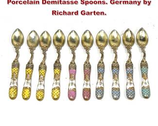 Lot 1386 Set Ten .800 Silver and Painted Porcelain Demitasse Spoons. Germany by Richard Garten.