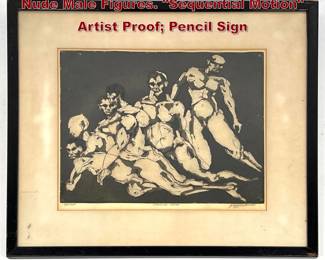 Lot 1113 JERRY J Signed Aquatint Print. 6 Nude Male Figures. Sequential Motion Artist Proof Pencil Sign
