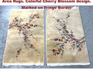Lot 1660 Pr 3 X 4 10 NICHOLS Chinese Deco Area Rugs. Colorful Cherry Blossom design. Marked on Fringe Border