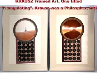 Lot 1198 2pc Mixed Media MICHAEL KRAUSZ Framed Art. One titled Triangulating. Krausz was a Philospher, Arti