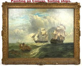 Lot 1478 Clarkson Stanfield 1839 Maritime Painting on Canvas. Sailing ships.