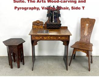 Lot 1630 6pcs Vintage Elaborate Pyrography Suite. The Arts Woodcarving and Pyrography, Vanity, Chair, Side T