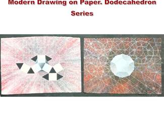 Lot 1356 2pcs Kenneth Batista 88 Abstract Modern Drawing on Paper. Dodecahedron Series