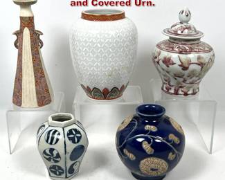 Lot 1568 5pcs Asian ceramic ware. Vases and Covered Urn.