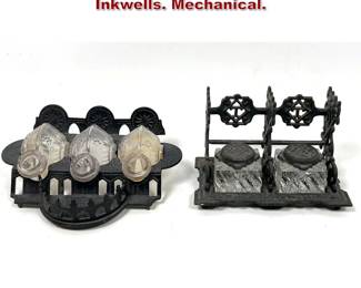 Lot 1427 2 Vintage Victorian Iron and Glass Inkwells. Mechanical.